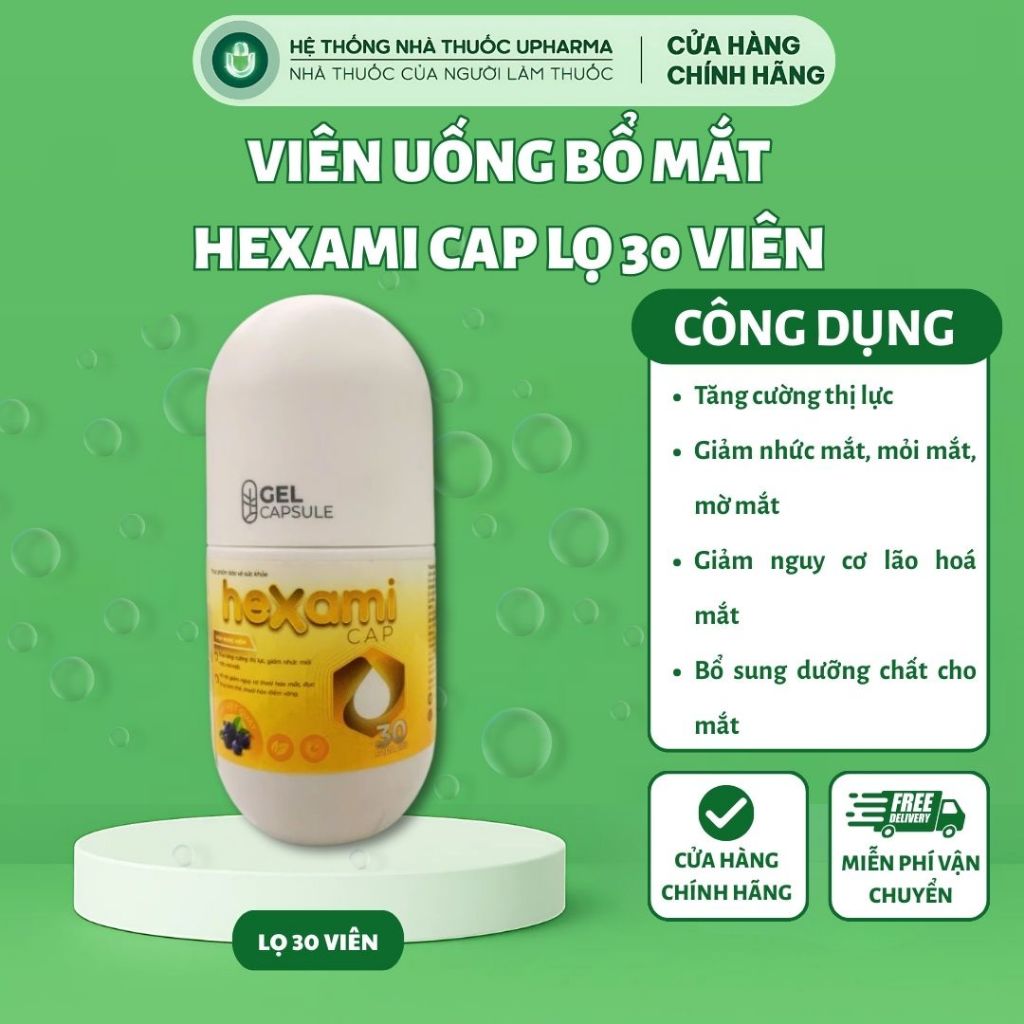 Viên uống Hexami cap hỗ trợ tăng cường thị lực, giảm nhức mỏi, mờ mắt (Lọ 30 viên)