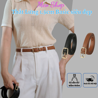 Thắt lưng nữ bản nhỏ mặt nhỏ vàng basic không viền TL037 da đẹp - dây nịt lưng quần tây vải đơn giản Meo shop