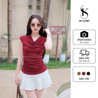  AC06 - Áo Thun Cổ Đổ Thanh Lịch Thiết Kế Tay Chờm Nhún Eo Sang Trọng Chất Liệu Thun Nhũ Cao Cấp 