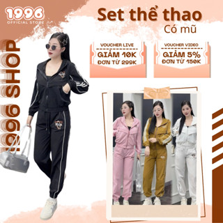 Set Bộ Nữ Thể Thao,  Áo Khoác Nữ Có Mũ Kèm Quần Chất Liệu Gió Lụa Mềm Mịn, Co Giãn M01
