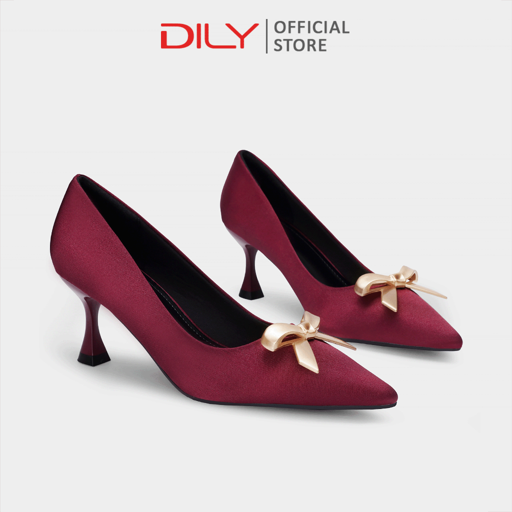 Giày cao gót nữ DILY công sở mũi nhọn sang trọng, giày bít phối khóa nơ tinh tế cao 6.5cm DL0568