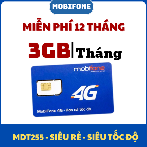 [ MIỄN PHÍ 12 THÁNG ] Sim 4G 5G Mobi MDT255 Tặng 3GB/Tháng 36GB/ 1 Năm Sài Tốc Độ Cao - Giá Cực Rẻ