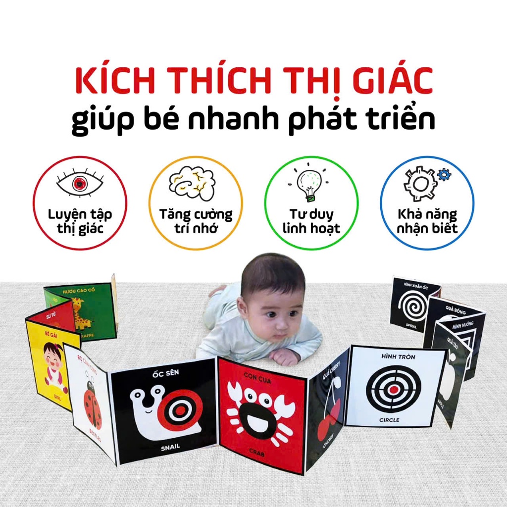 Sách - Bộ 3 Thẻ Kích Thích Thị Giác Cho Bé - Hỗ Trợ Phát Triển Mắt Và Não Bộ