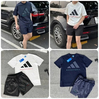 Bộ Quần Áo Nam A Đi Đét In LOGO Dập Cao Su Nổi CHỮ ĐỎ Phối quần gió cao cấp Siêu Chất - Bộ Cộc Hè Basketball Nam Nữ Chất