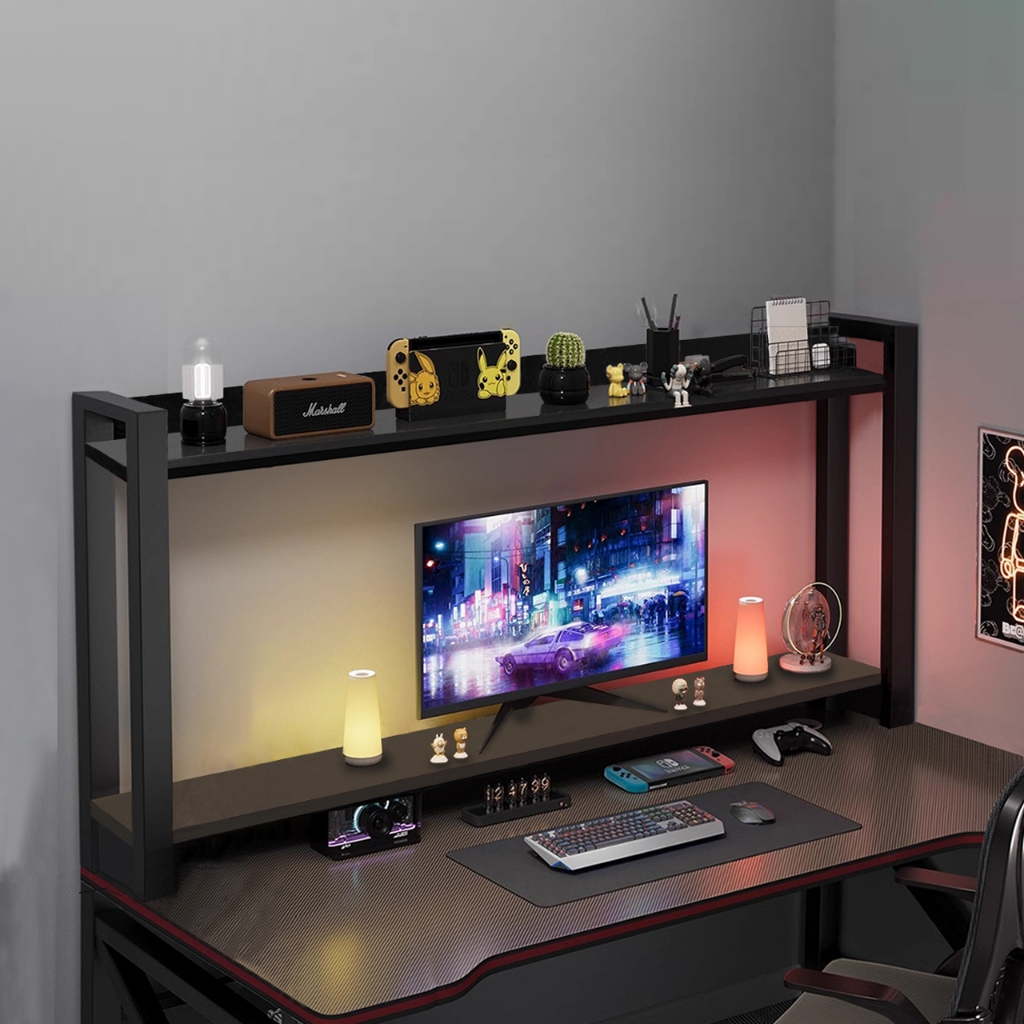 Kệ để bàn làm việc kiêm kệ màn hình  decor bàn học giá 2 tầng tủ gỗ trang trí đựng sách mini để đồ t