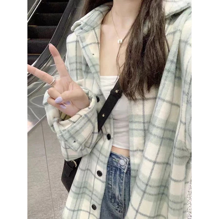 Áo Khoác Sơ Mi Dạ Áo Sơ Mi Tay Dài Dáng Rộng Họa Tiết Kẻ Sọc Phong Cách Hàn Quốc Chất Dày Dặn Thời Trang Cho Nữ