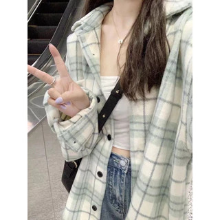 Áo Khoác Sơ Mi Dạ Áo Sơ Mi Tay Dài Dáng Rộng Họa Tiết Kẻ Sọc Phong Cách Hàn Quốc Chất Dày Dặn Thời Trang Cho Nữ