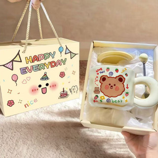 Quà tặng cốc sứ Ly sứ có nắp hình Gấu dễ thương 350ml có hộp quà thích hợp làm quà tặng có muỗng chất lượng cao cấp
