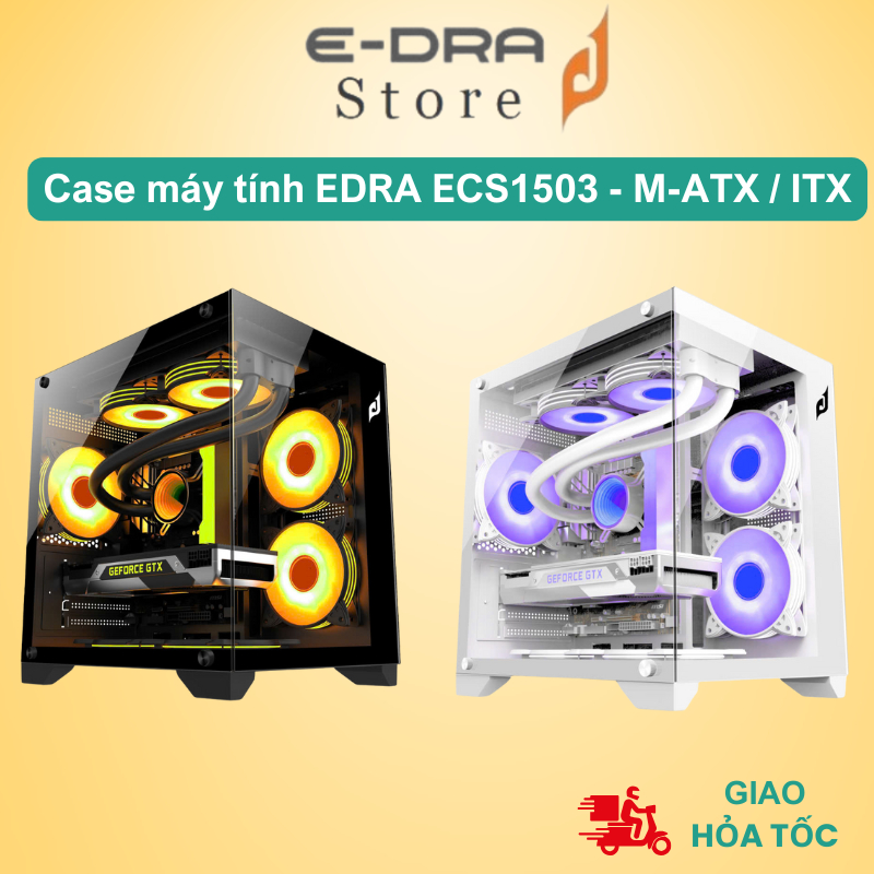 Case máy tính EDRA ECS1503 mặt kính cường lực (Không Kèm Fan / main: M-ATX/ ITX)
