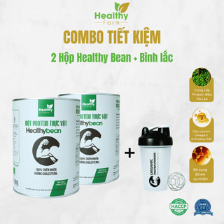   Chính hãng  COMBO TIẾT KIỆM - 2 Hộp Bột Protein Thực Vật Healthy Bean  Tổng 2kg  + Bình Lắc - Healthy Farm 