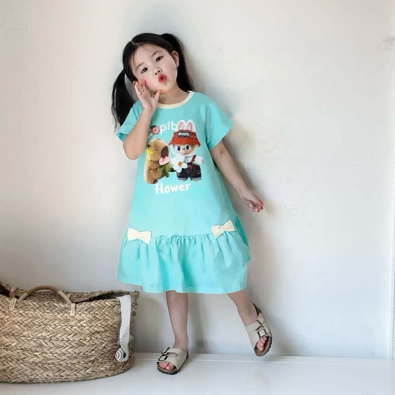 [BBkidsvn] Đầm thun in Labubu cho bé gái 36-40kg