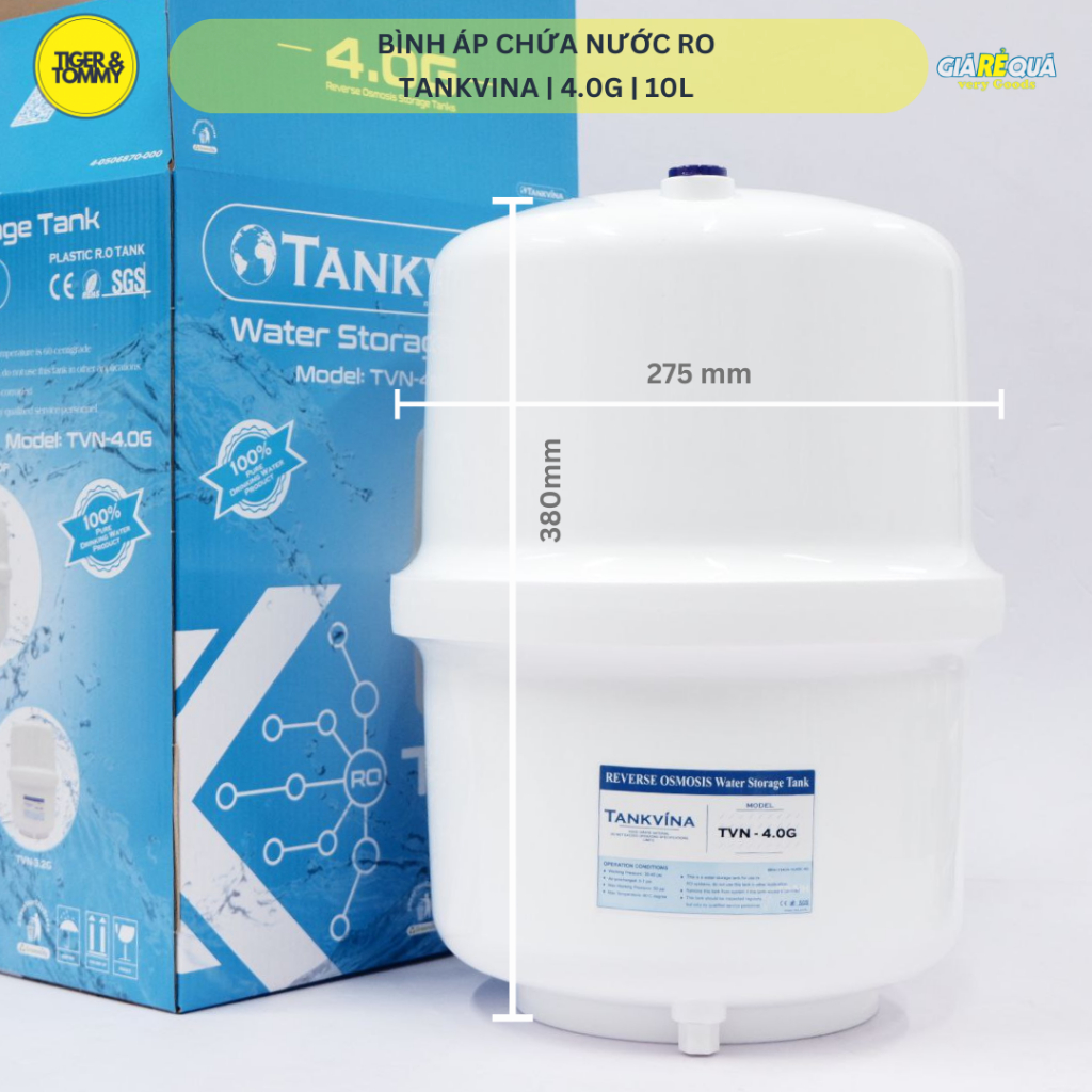  Bình áp máy lọc nước RO Tankvina 4G  10L  Bao gồm van xả áp van bảo vệ cho tất cả máy lọc nước 