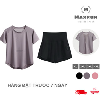 Set bộ đồ tập gym thể thao nữ bigsize cotton lạnh, Bộ quần áo tập cộc tay từ 60-98kg MS346