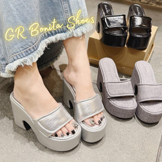 Dép đế xuồng quai bản dán đế eo L mũi tròn cao 10 cm