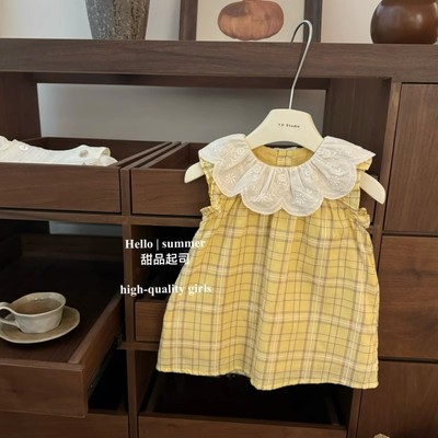 Váy Bé Gái Kẻ Caro Vải Mềm Mại Cổ Vải Dễ Thương Vàng 1-7 Tuổi MINTSCLOSET Quảng Châu - GV0249 GV0425