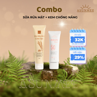 Combo Hoàn Hảo Cho Da Asun Kem Chống Nắng Nâng Tone 50g  + Sữa Rửa Mặt Cám Gạo 100g Cho Mọi Loại Da