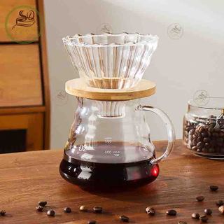  Bình pha cà phê thủy tinh V60 Giá Đỡ phễu bằng gỗ tròn Ấm pha cà phê Giấy lọc pour over 360ML 600ML 800ML 