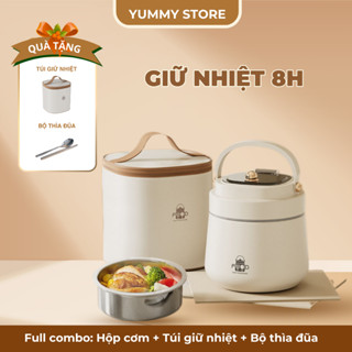 Hộp đựng cơm giữ nhiệt Cà mên Inox 304 cao cấp Tặng kèm Túi và Thìa đũa