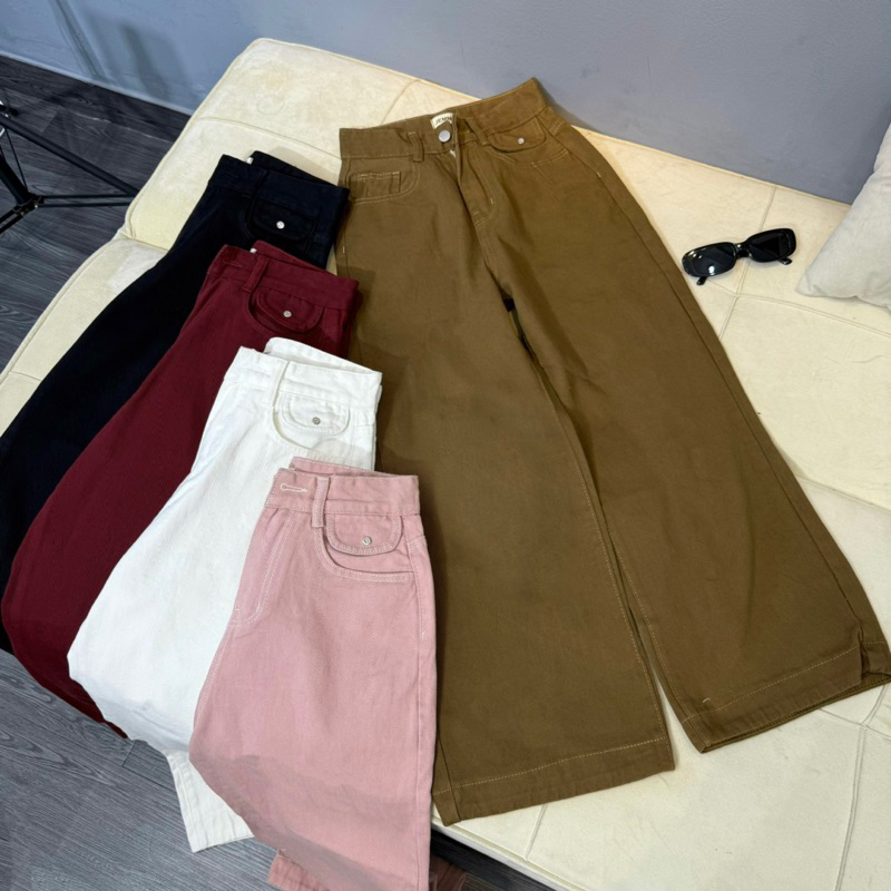 (90cm)XS/S/M/L Quần Jean Nữ Ống Suông Trơn Túi Kiểu  (7150)