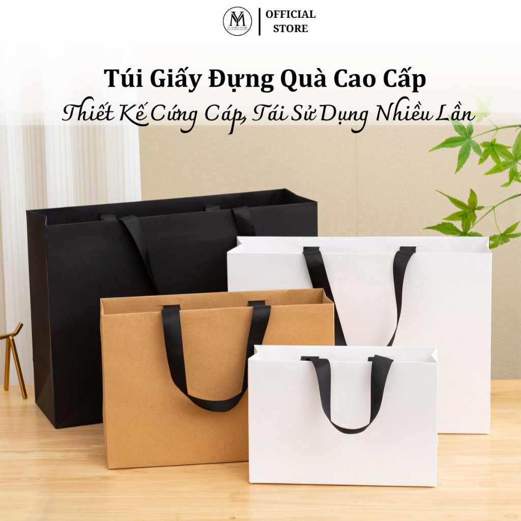 Túi Giấy Đựng Quà Tặng - Nhiều Kích Cỡ - Túi Giấy Kraft Có Quai Vải Nhiều Kích Thước