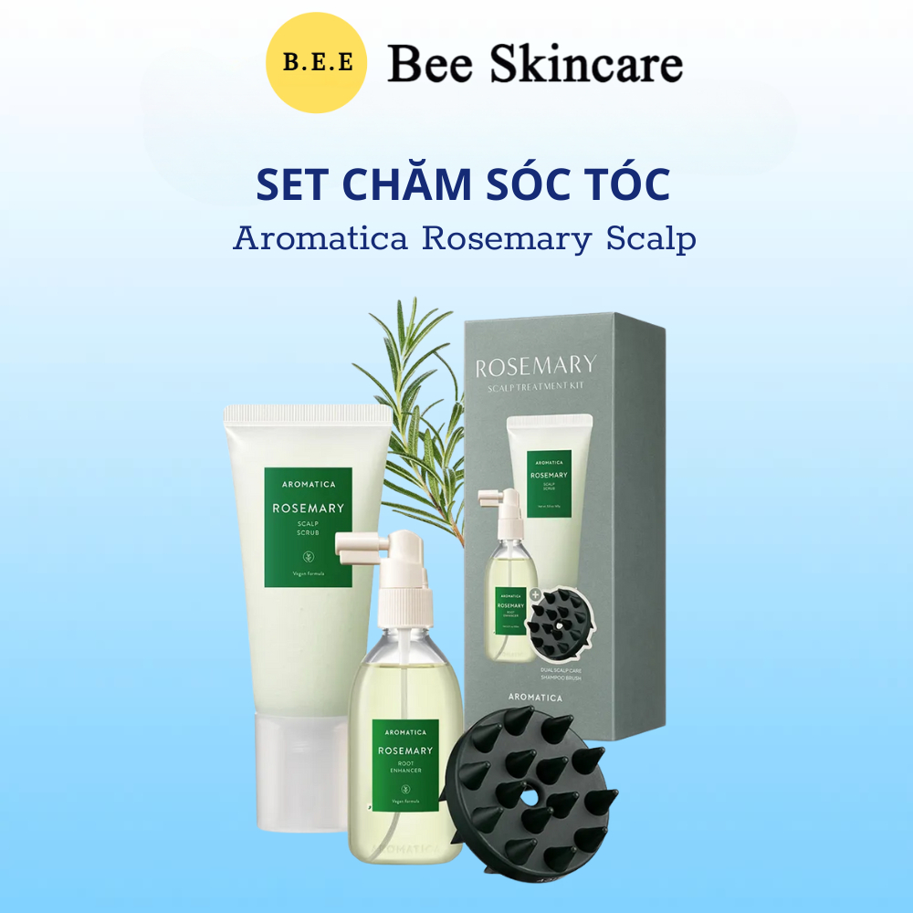 Bộ sản phẩm Chăm Sóc Tóc Hương Thảo Aromatica Rosemary Scalp Treatment 3 Món Tẩy Da Chết, Xịt Dưỡng 