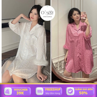 [<75kg] Đầm Ngủ Nữ OSEXY Váy Ngủ Dáng Suông Phối Lông Vũ Sang Chảnh Chất Lụa Gấm Freesize