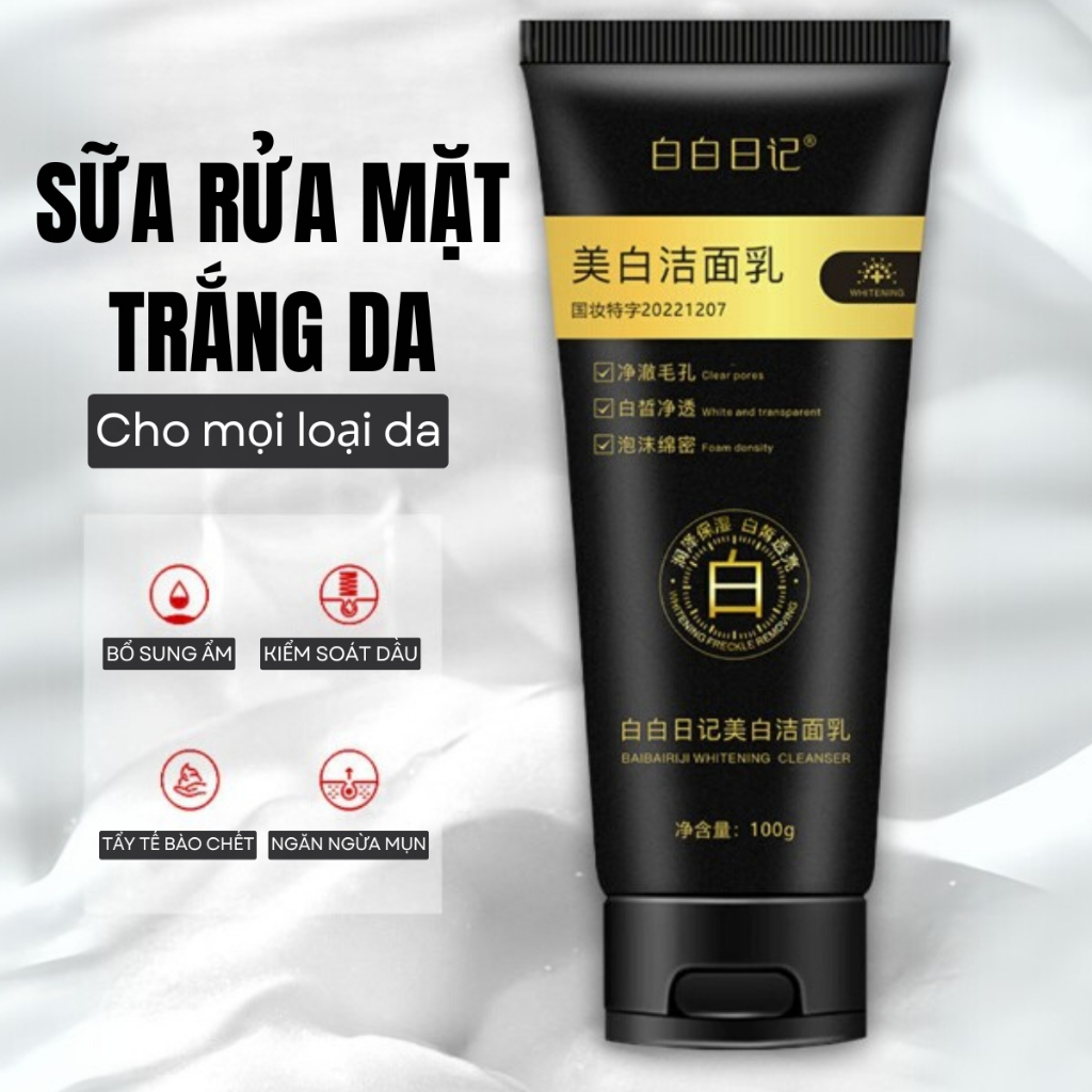 Sữa Rửa Mặt Trắng Da Mờ Thâm Mụn Tuýp 100g, Rửa Mặt Tạo Bọt Bổ Sung Dưỡng Chất Nuôi Dưỡng Da