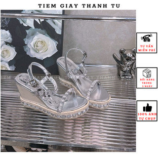   333-27  Sandal xuồng nữ da bóng đinh tán phối viền cói đế 12p full hộp Cô Gái hàng QCCC 