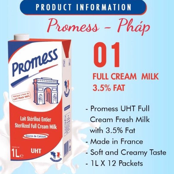Date 1/2027 Full Cream Milk Promess Sữa Nguyên Kem (Nguyên Béo) Không Đường
