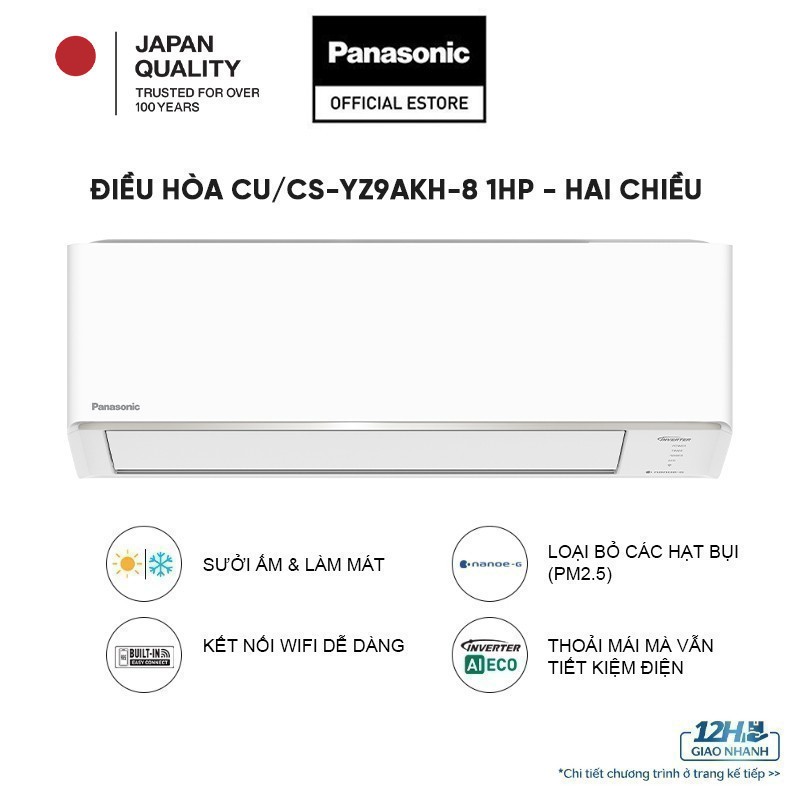 [Chỉ giao miền Bắc] [LIVESTREAM] Điều hòa Panasonic Inverter CU/CS-YZ9AKH-8 - 1HP - Hai chiều - Eco 