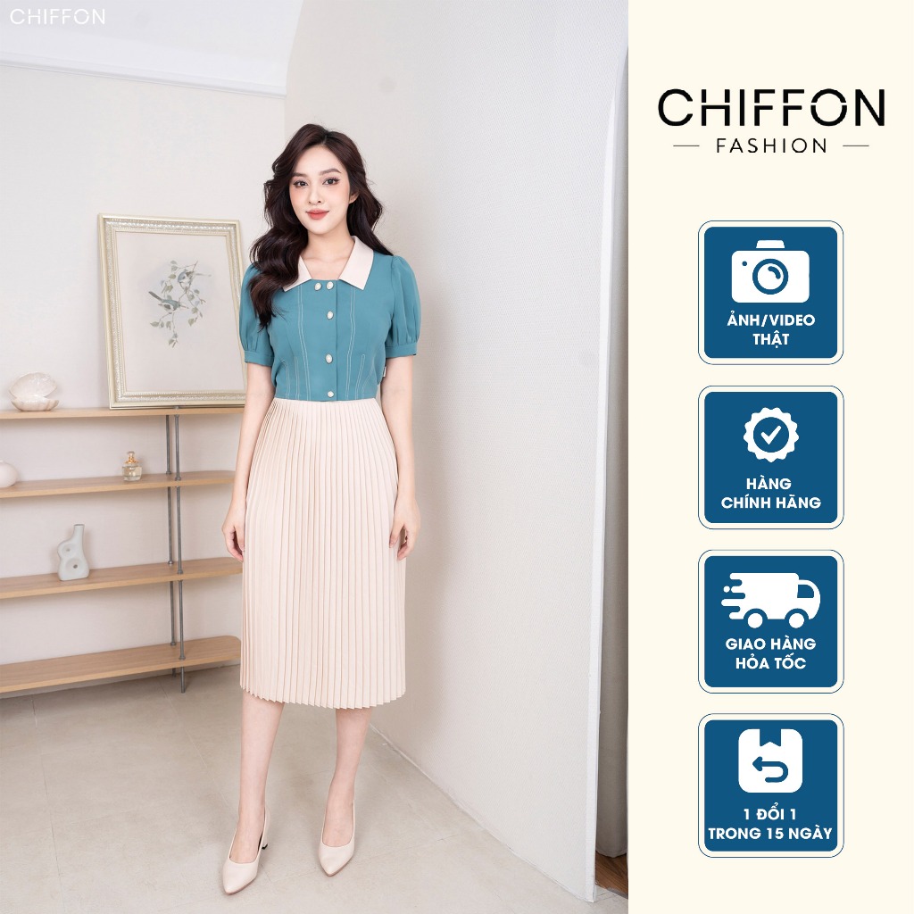 Chân váy dập ly dáng dài công sở basic Chiffon