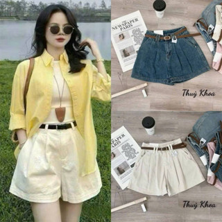 Quần short ngố bò jean nữ cạp cao, sooc jeans nữ ống rộng lưng cao dáng basic