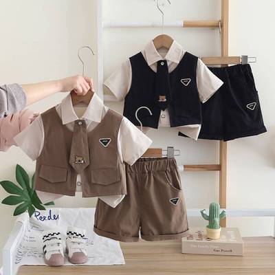 Sét Áo Sơ Mi Giả Gile Học Sinh Quần Đùi Cho Bé Trai 1-5 Tuổi MINTSCLOSET Quảng Châu - TN3564 TN3731