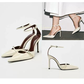  Giày cao gót Z R quai ôm cổ chân màu kem slay gót đũa 10p fullbox  chân gầy lùi size  giày cô dâu 