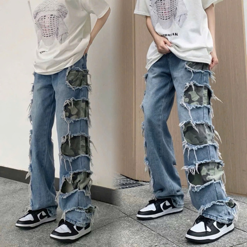 QUẦN JEAN NAM RÁCH PHỐI CAMO