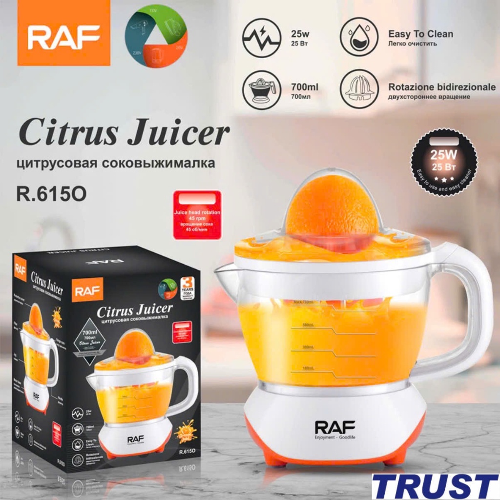 Máy ép cam Citrus juicer, hiệu RAF, model: R.615, dung tích 700ml, công suất 25W - Hàng Chính Hãng
