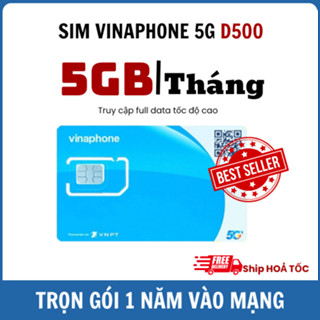 [ Trọn Gói 12 Tháng ] SIM 4G Vina D500 Trọn Gói 1 Năm Tặng 5GB x 12Tháng - Sim Data Chuyên Vào Mạng