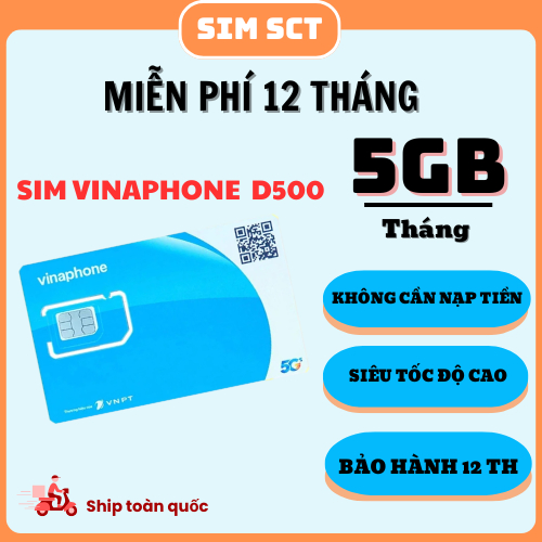 { SIM GIÁ RẺ } Trọn Gói 1 Năm  Sim 5G Vinaphone D500 Miễn Phí 60GB ( 5GB/Tháng X12T ) Sài Tốc Độ Cao
