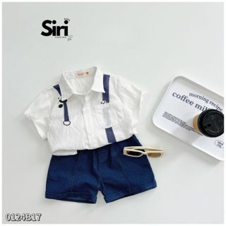 Set bộ sơ mi họa tiết gấu trúc cho bé trai kèm quần short jean đi chơi đi học 1-7t Siri kids 0124B17
