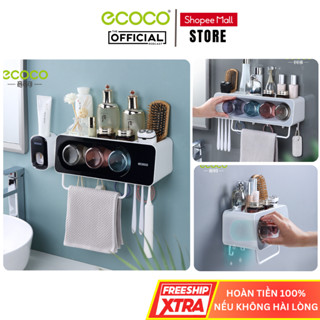 Bộ Nhả Kem Đánh Răng Tự Động ECOCO Có Thanh Treo Khăn, Kệ Để Bàn Chải Nhà Tắm Dán Tường, Nhựa ABS