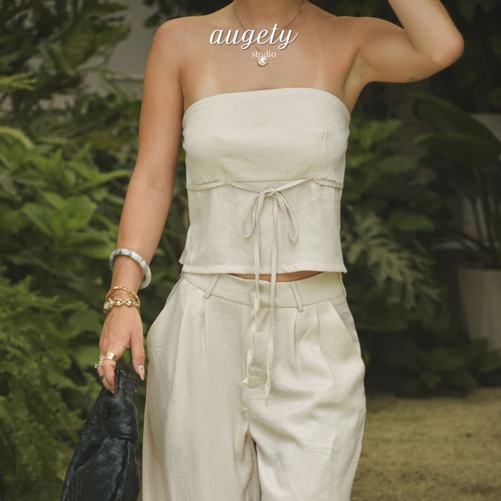 Áo Ống Lụa Croptop Xẻ Tà Thắt Dây Nơ Augety Studio ELLIE TUBE TOP