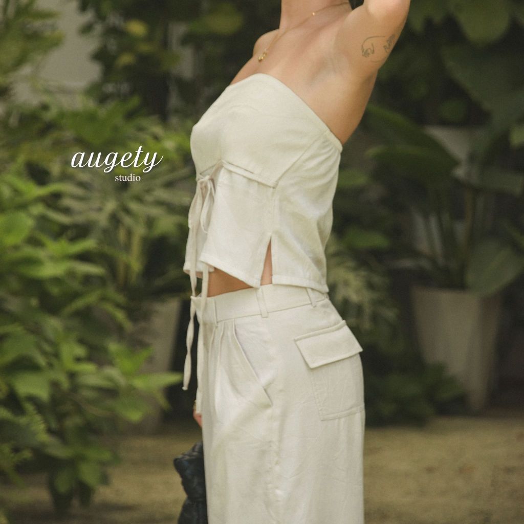 Áo Ống Lụa Croptop Xẻ Tà Thắt Dây Nơ Augety Studio ELLIE TUBE TOP | BigBuy360 - bigbuy360.vn