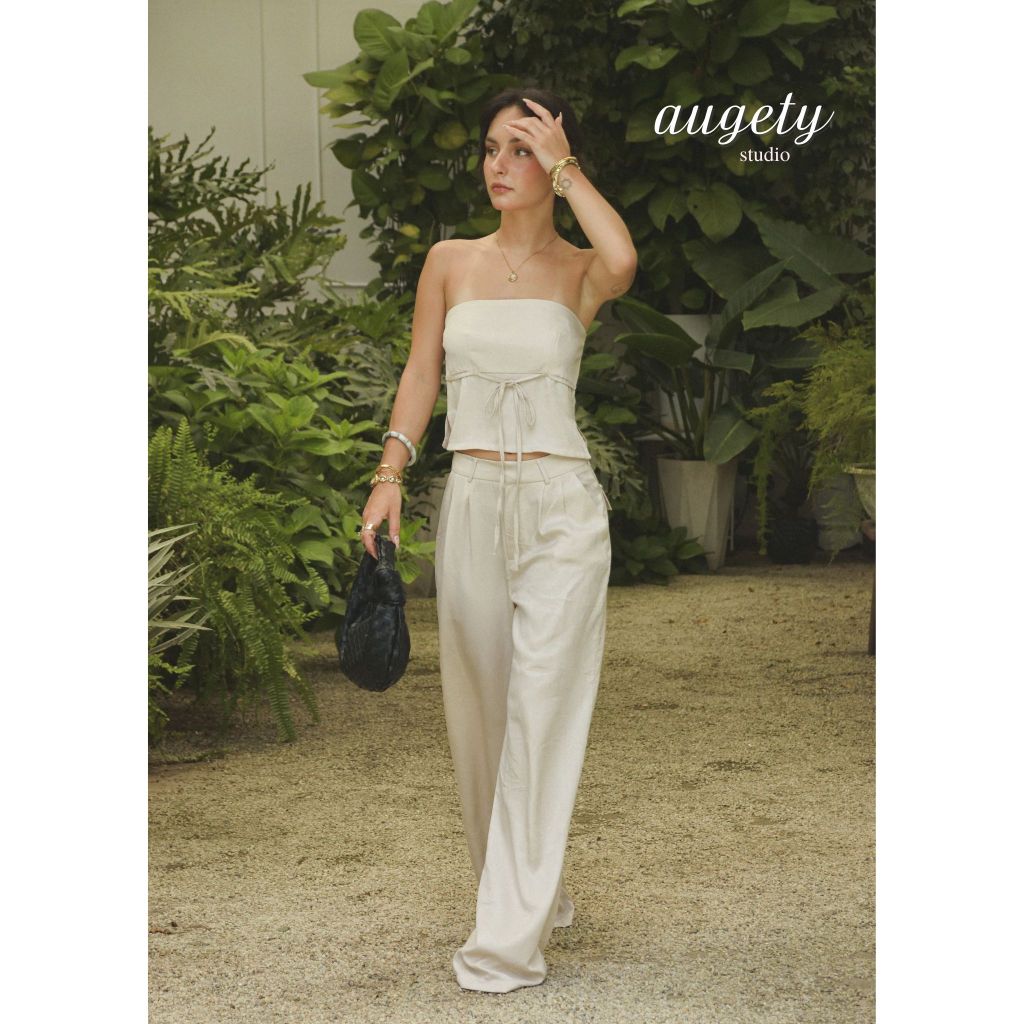 Áo Ống Lụa Croptop Xẻ Tà Thắt Dây Nơ Augety Studio ELLIE TUBE TOP | BigBuy360 - bigbuy360.vn
