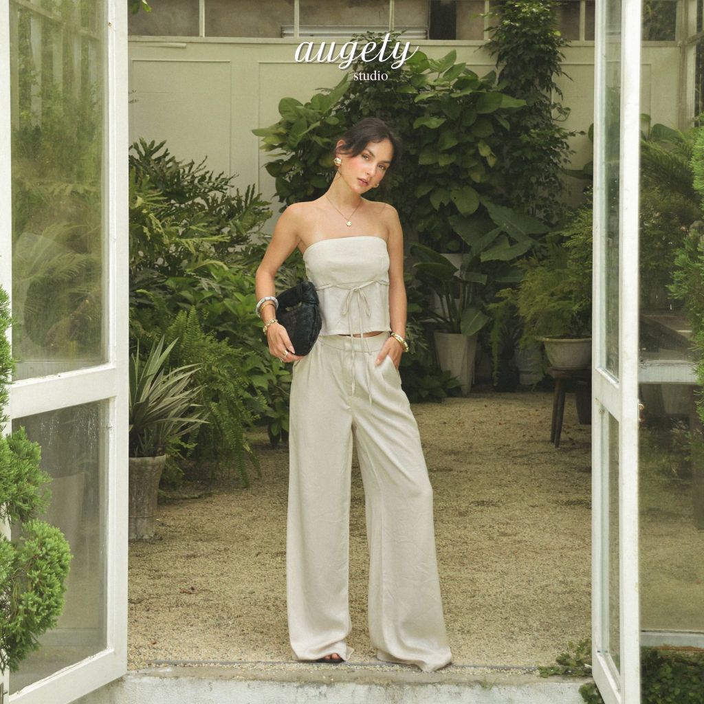 Áo Ống Lụa Croptop Xẻ Tà Thắt Dây Nơ Augety Studio ELLIE TUBE TOP | BigBuy360 - bigbuy360.vn