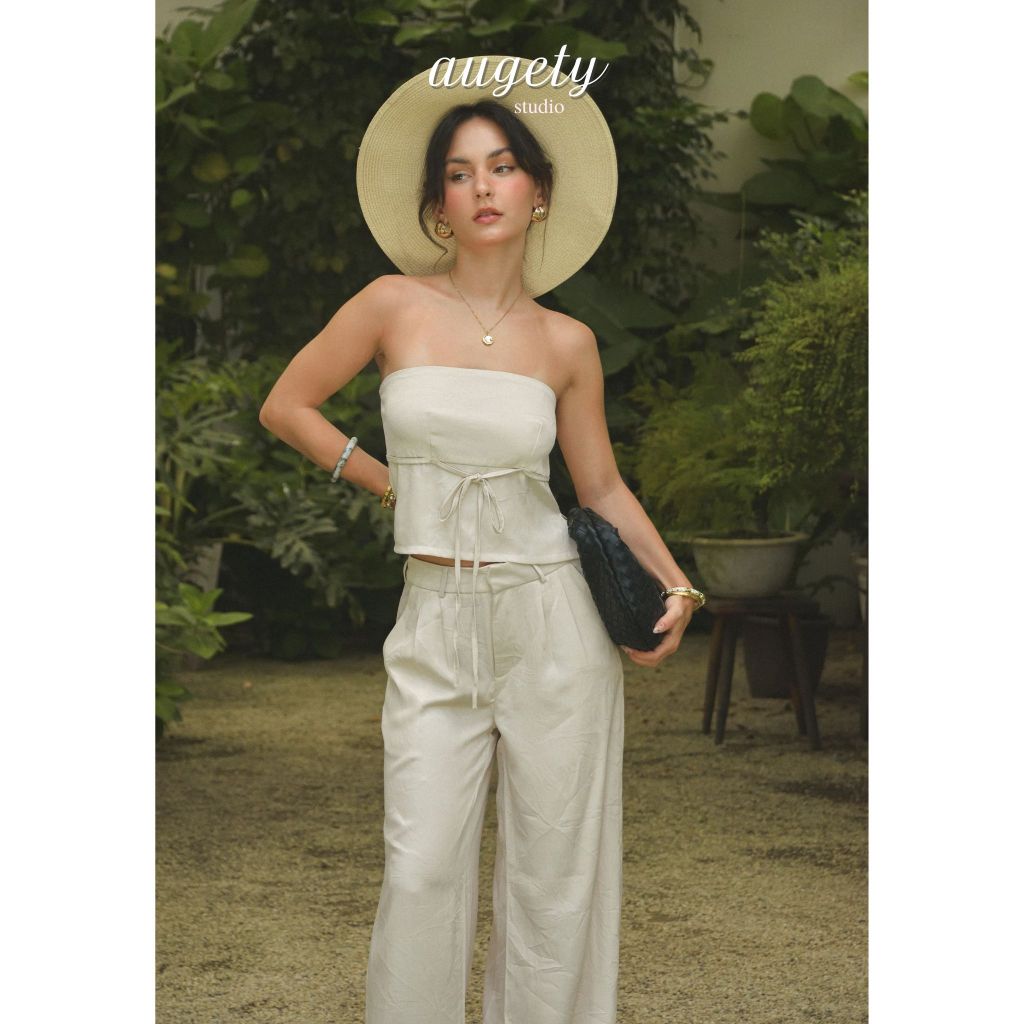 Áo Ống Lụa Croptop Xẻ Tà Thắt Dây Nơ Augety Studio ELLIE TUBE TOP | BigBuy360 - bigbuy360.vn