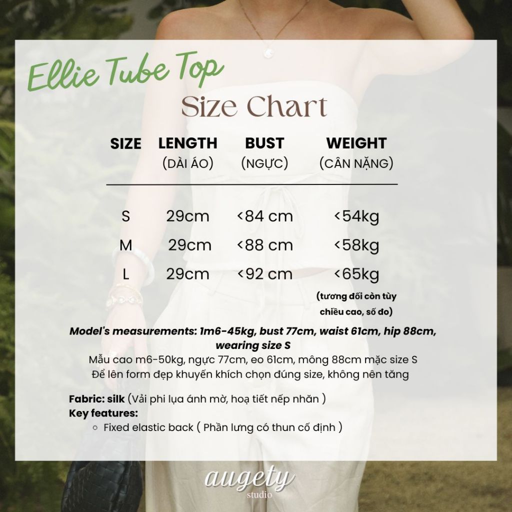 Áo Ống Lụa Croptop Xẻ Tà Thắt Dây Nơ Augety Studio ELLIE TUBE TOP | BigBuy360 - bigbuy360.vn