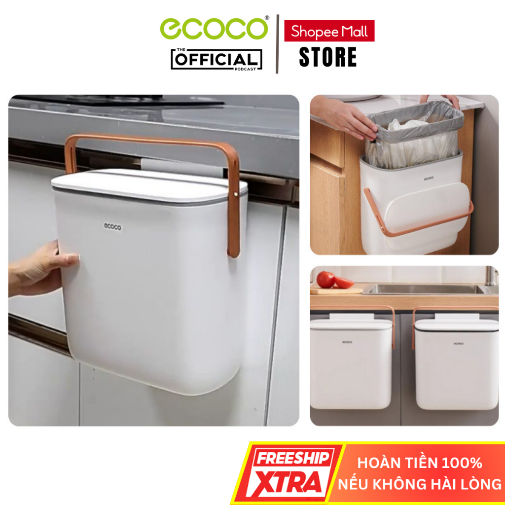 Thùng Rác Treo Tủ Dán Tường ECOCO E2236, Thùng Rác Nhà Bếp Nhà Vệ Sinh Chất Liệu Nhựa ABS