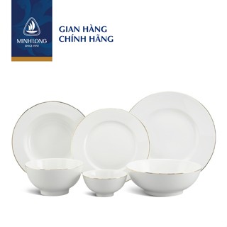  Bộ Chén Dĩa Sứ Cao Cấp Minh Long 22 Sản Phẩm - Jasmine - Viền Chỉ Vàng 