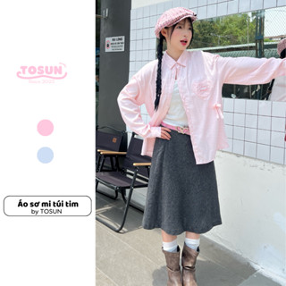 Áo Sơ Mi Kẻ TOSUN Túi Trái Tim Thêu Basic Vải Oxford Phong Cách Hàn Quốc M10