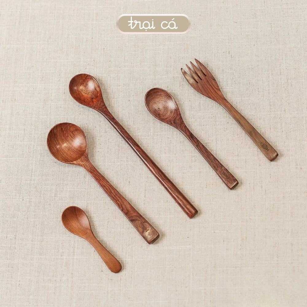 Thìa gỗ oval nhỏ (14cm) gỗ trắc / gỗ beech, thìa thủ công tinh xảo, bền đẹp, an toàn cho sức khỏe khi dùng hàng ngày
